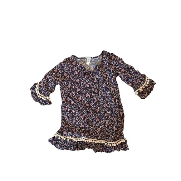 Eberjey Navy Floral Pom Pom Cover Up Size 8 - Picture 1 of 5